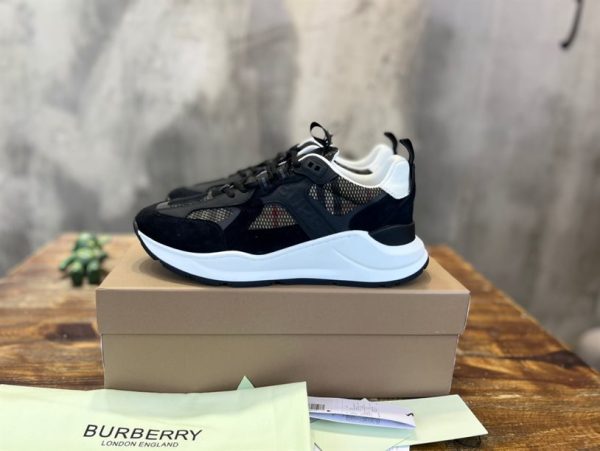 Burberry Logo Embossed, Leather, Suede and Mesh Sneakers – BS22