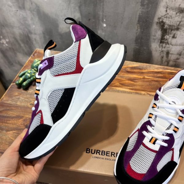 Burberry Logo Print Leather, Suede and Mesh Sneakers – BS25