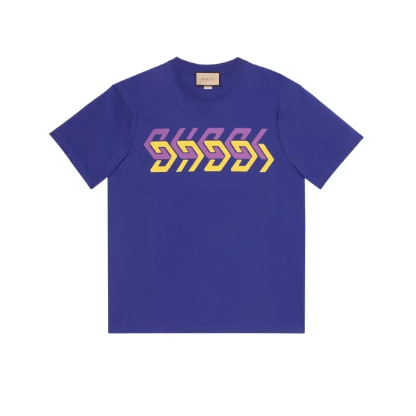 Gucci Cotton Jersey T-Shirt With Gucci Mirror Print In Blue - GT17