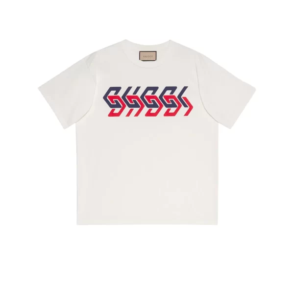 Gucci Cotton Jersey T-Shirt With Gucci Mirror Print In White - GT18