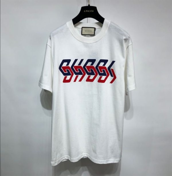 Gucci Cotton Jersey T-Shirt With Gucci Mirror Print In White - GT18