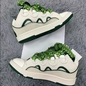 Lanvin Leather Curb Sneaker in White and Green - LV02