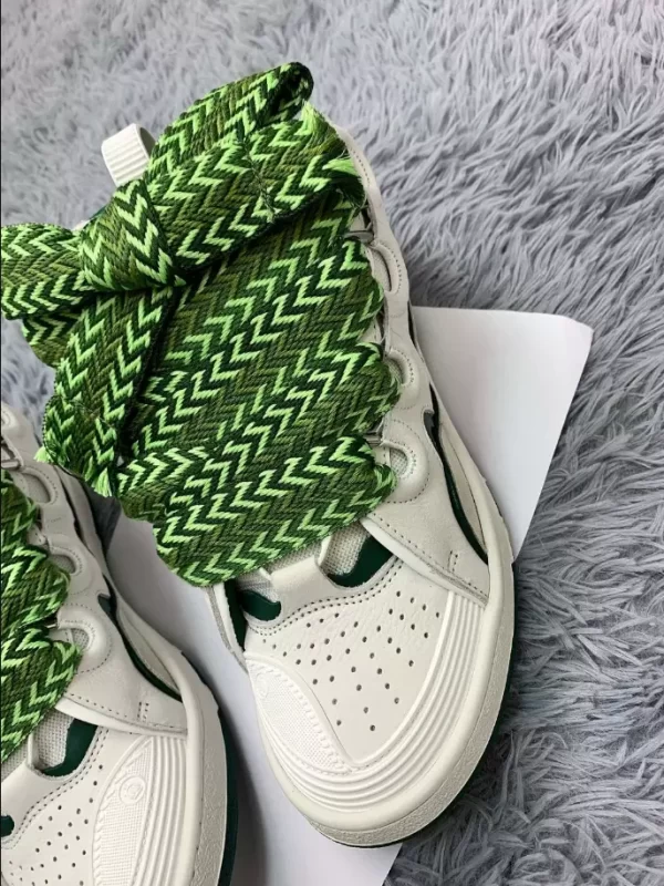 Lanvin Leather Curb Sneaker in White and Green - LV02