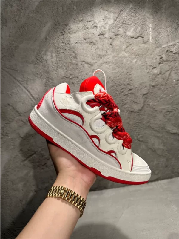 Lanvin Leather Curb Sneaker in White and Red - LV01