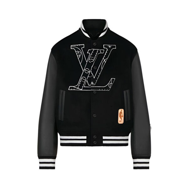 LV x NBA Leather Varsity Jacket in Black