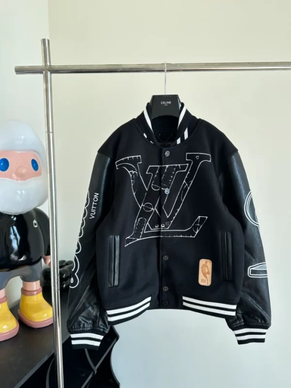 LV x NBA Leather Varsity Jacket in Black