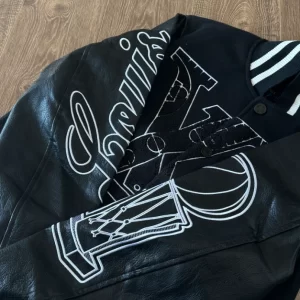 LV x NBA Leather Varsity Jacket in Black